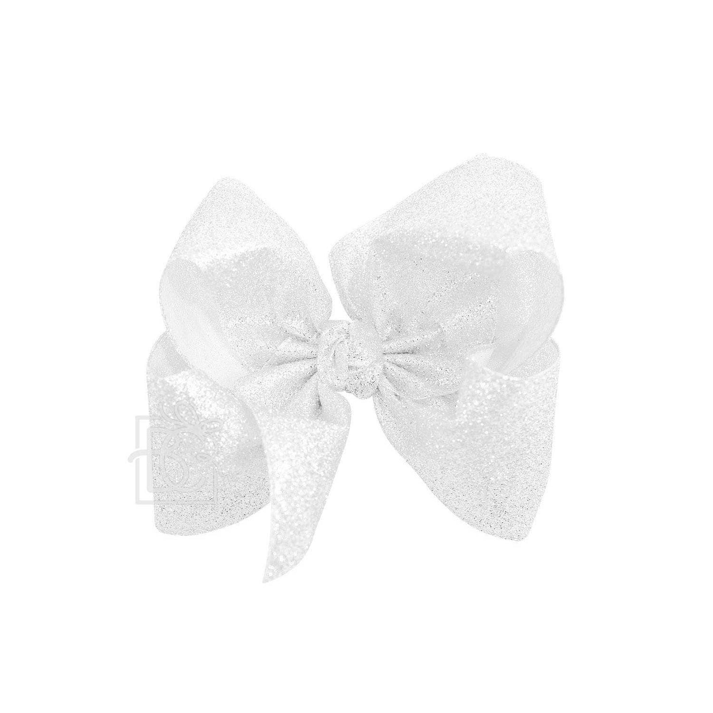 6.5" White Glitter Metallic Bow
