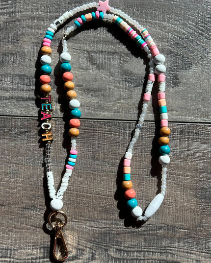 Teach Colorful Beaded Lanyard with Breakaway Clasp