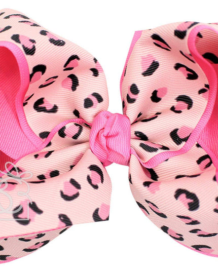 LAYERED LEOPARD BOW ON CLIP: 6.5" Jumbo - 2.25" & 2" Ribbons on Lg. Alligator Clip / OATMEAL/MULTI LEOPARD