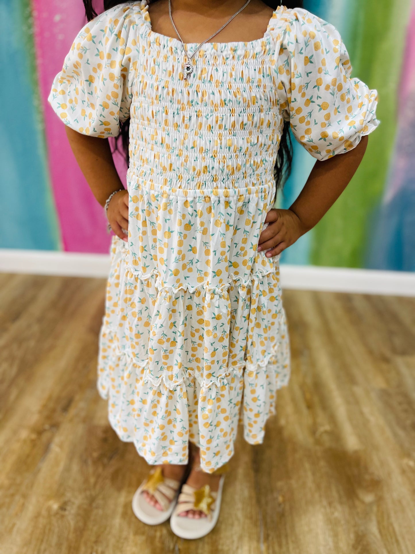 Marvelous Marigolds Smocked Ruffle Dress