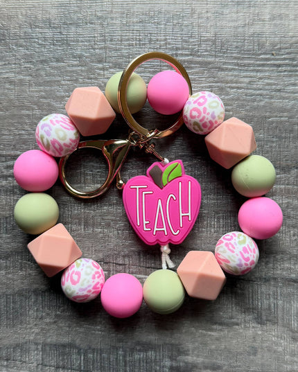 Pretty Pink Apple Colorful Teacher Keychain: Wristlet