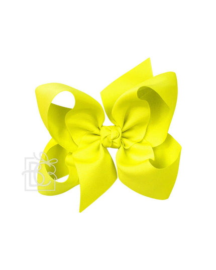SIGNATURE GROSGRAIN BOW ON CLIP: 6.5" Jumbo - 2.25" Ribbon on Lg. Alligator Clip / NEON YELLOW