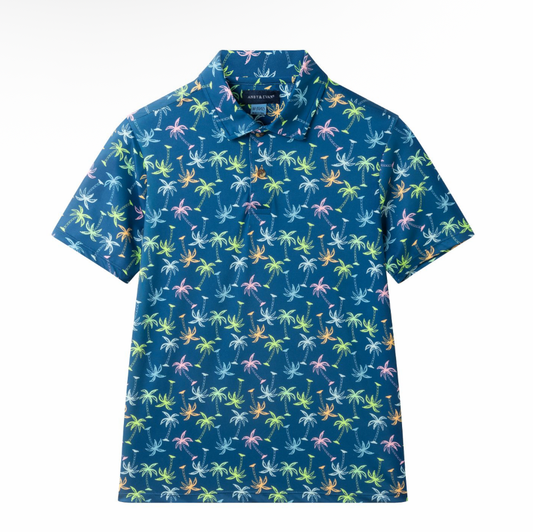 Navy Polo | Multi Palm Trees