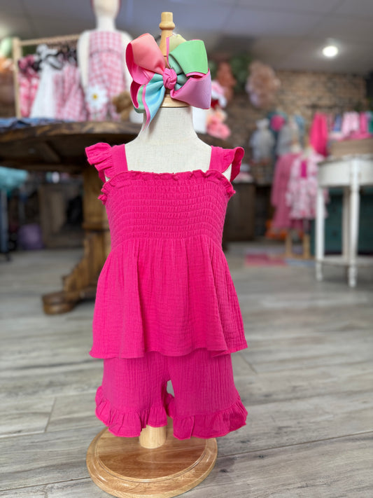 Smocked Muslin 2-Piece Shorts Set