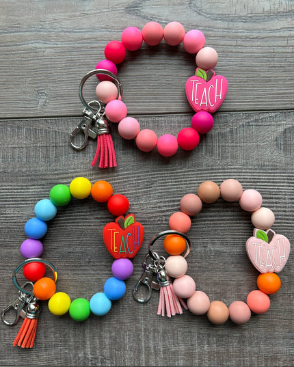 Apple Colorful Teacher Wristlet Keychain: Pink