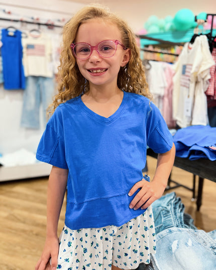 Cotton Jersey Boxy V-Neck | Royal Blue