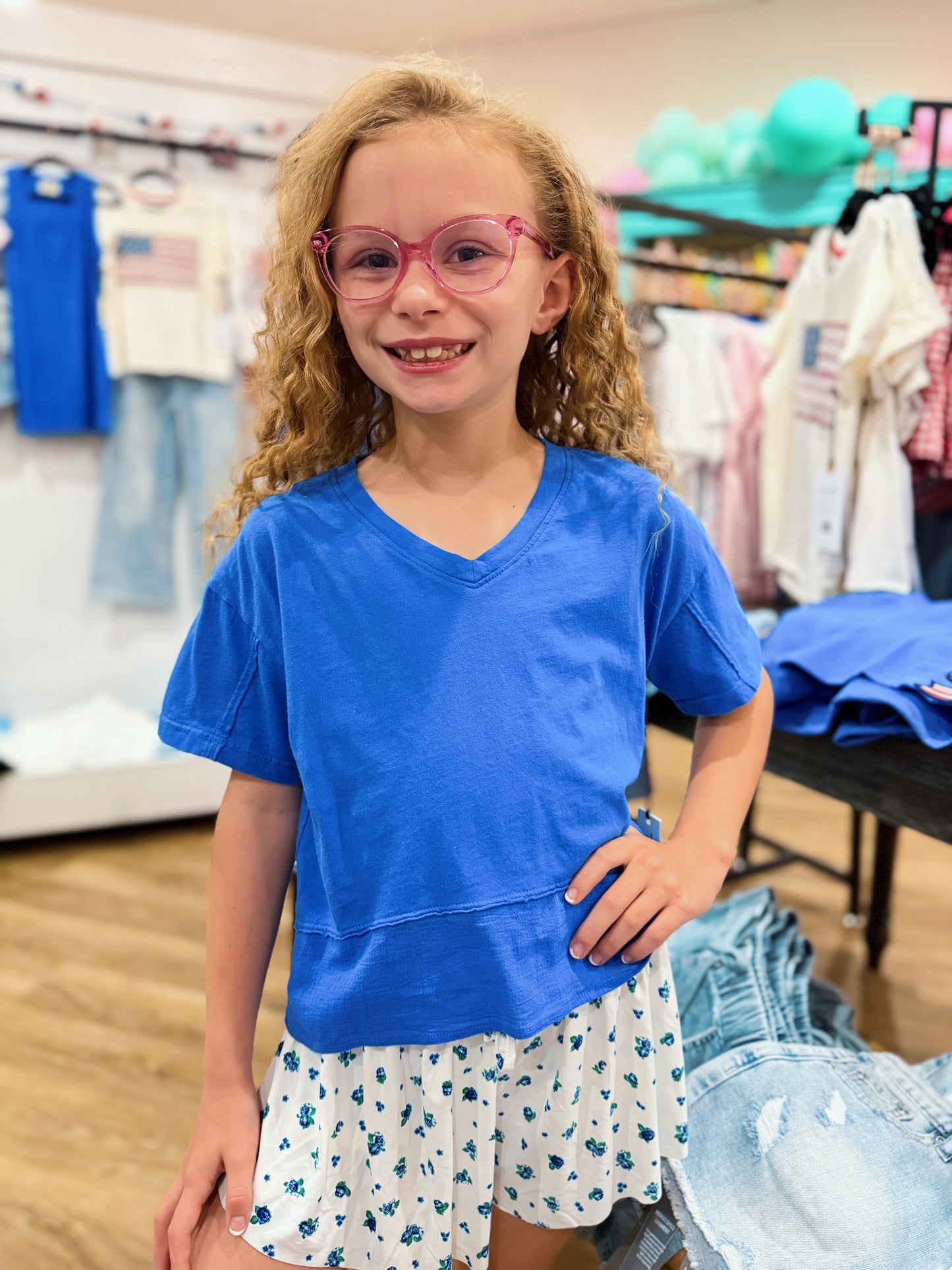 Cotton Jersey Boxy V-Neck | Royal Blue