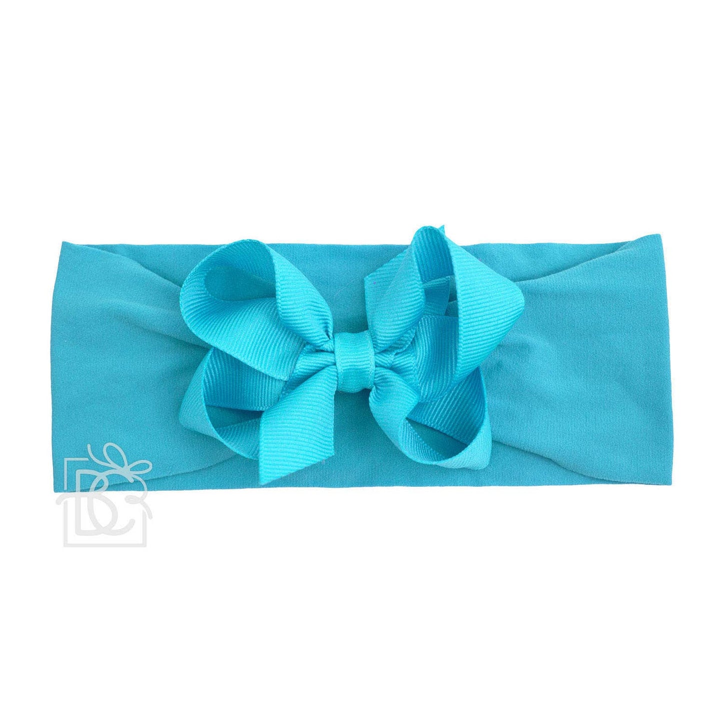 WIDE PANTYHOSE HEADBAND W/CLASSIC GROSGRAIN BOW: TURQUOISE / 3+ Months / 4.5" Large