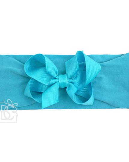 WIDE PANTYHOSE HEADBAND W/CLASSIC GROSGRAIN BOW: ROYAL BLUE / 3+ Months / 4.5" Large