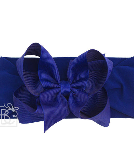 WIDE PANTYHOSE HEADBAND W/CLASSIC GROSGRAIN BOW: ROYAL BLUE / 3+ Months / 4.5" Large