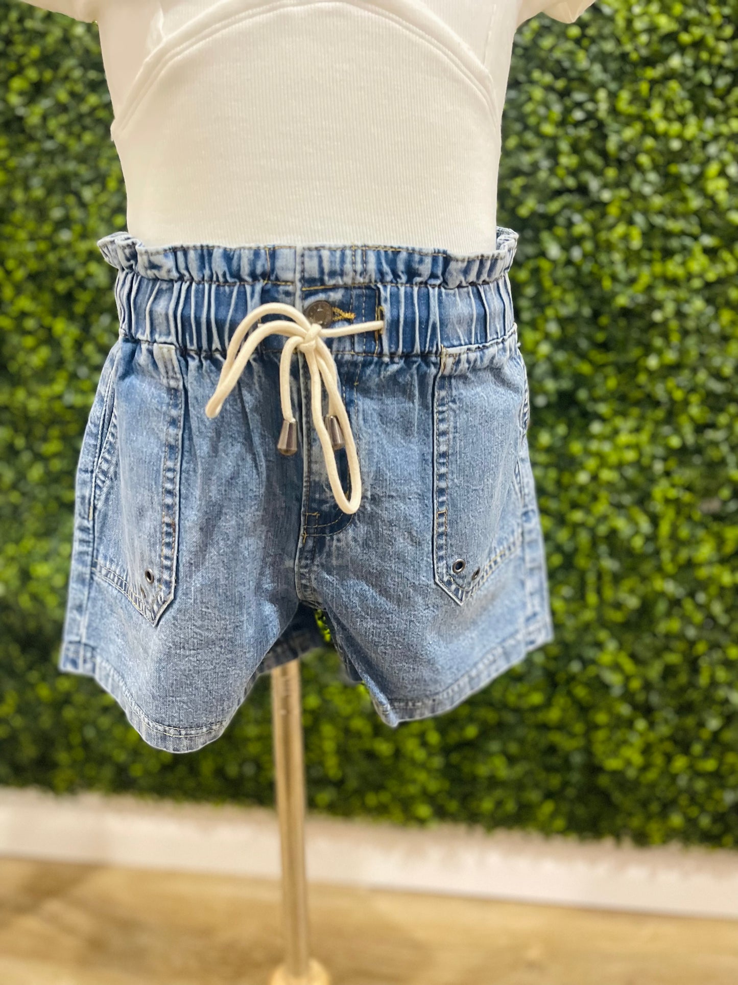 Paperbag Waist Tie Shorts | Light Indigo