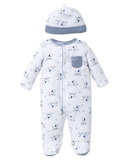 Puppy Toile Footie/Hat | Navy Print