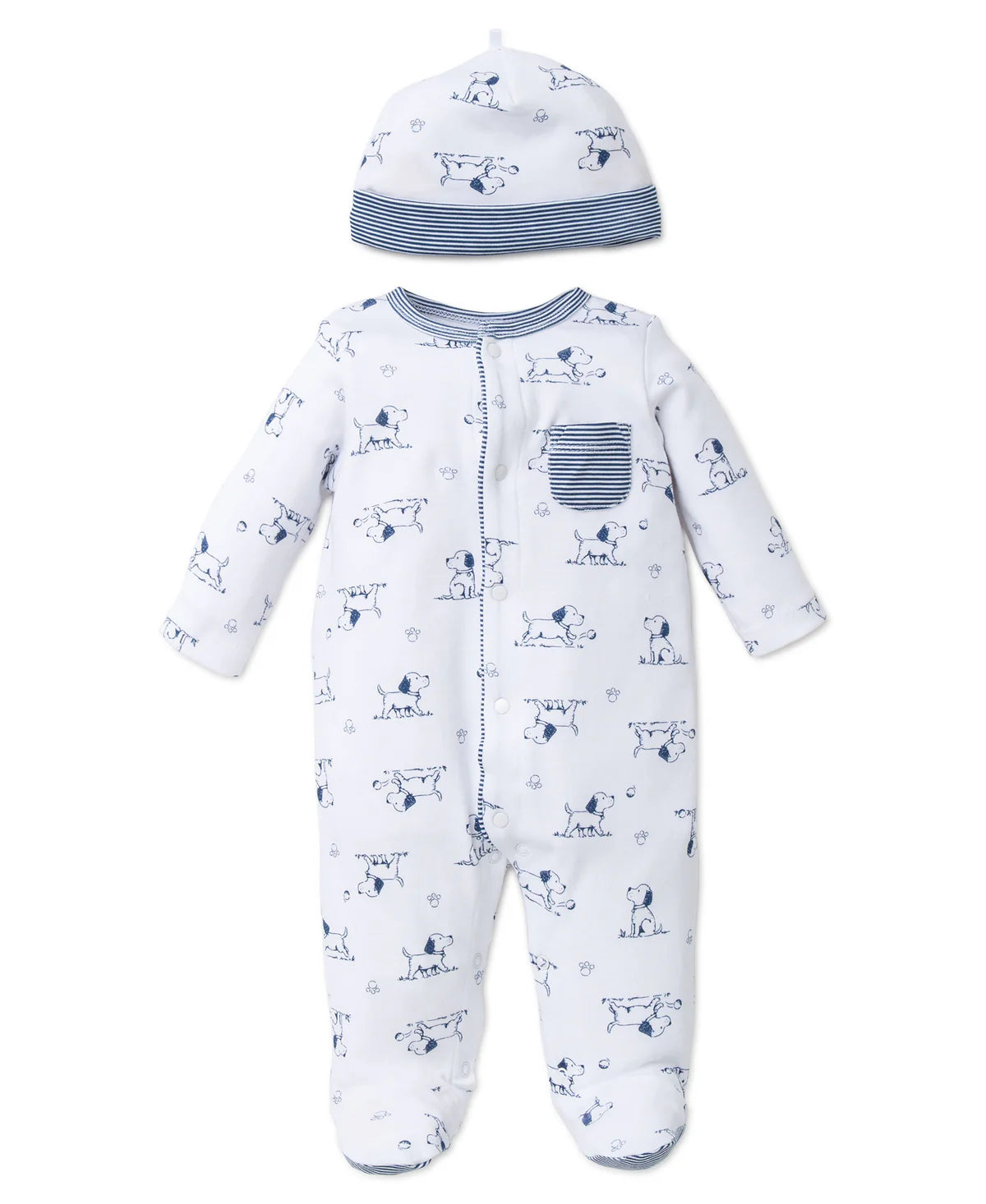 Puppy Toile Footie/Hat | Navy Print