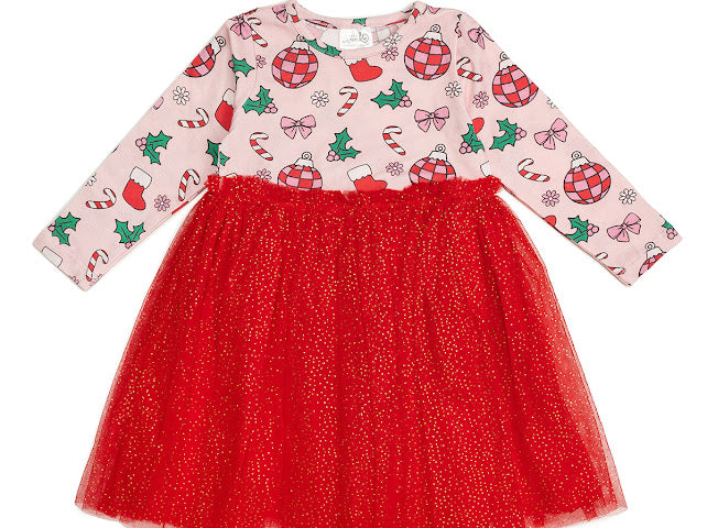 Disco Christmas Long Sleeve Tutu Dress