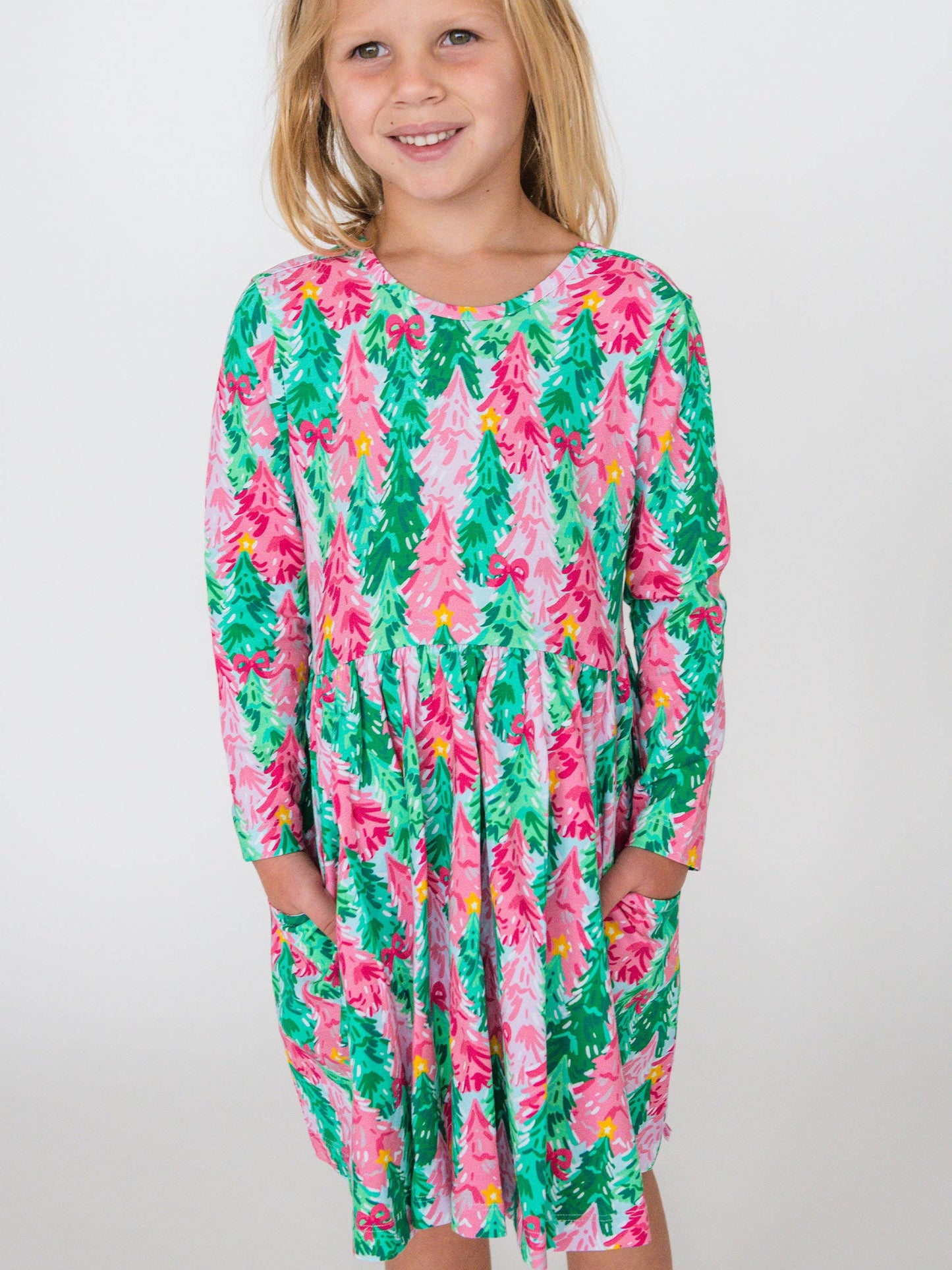 Pink Jolly Grove Knit Long Sleeve Twirl Dress