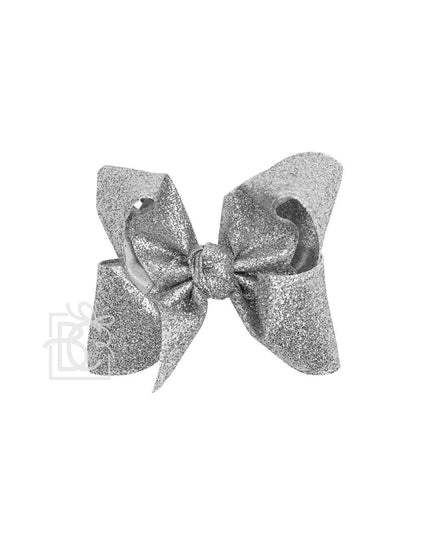 GLITTER METALLIC BOW ON CLIP: 6.5" Jumbo - 2.5" Ribbon on Lg. Alligator Clip / ROYAL BLUE