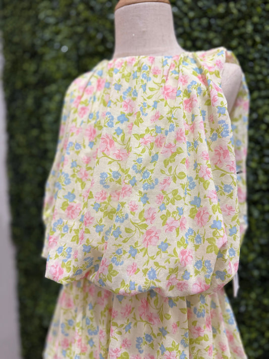 Gauze Grecian Bubble Top | Yellow Roses