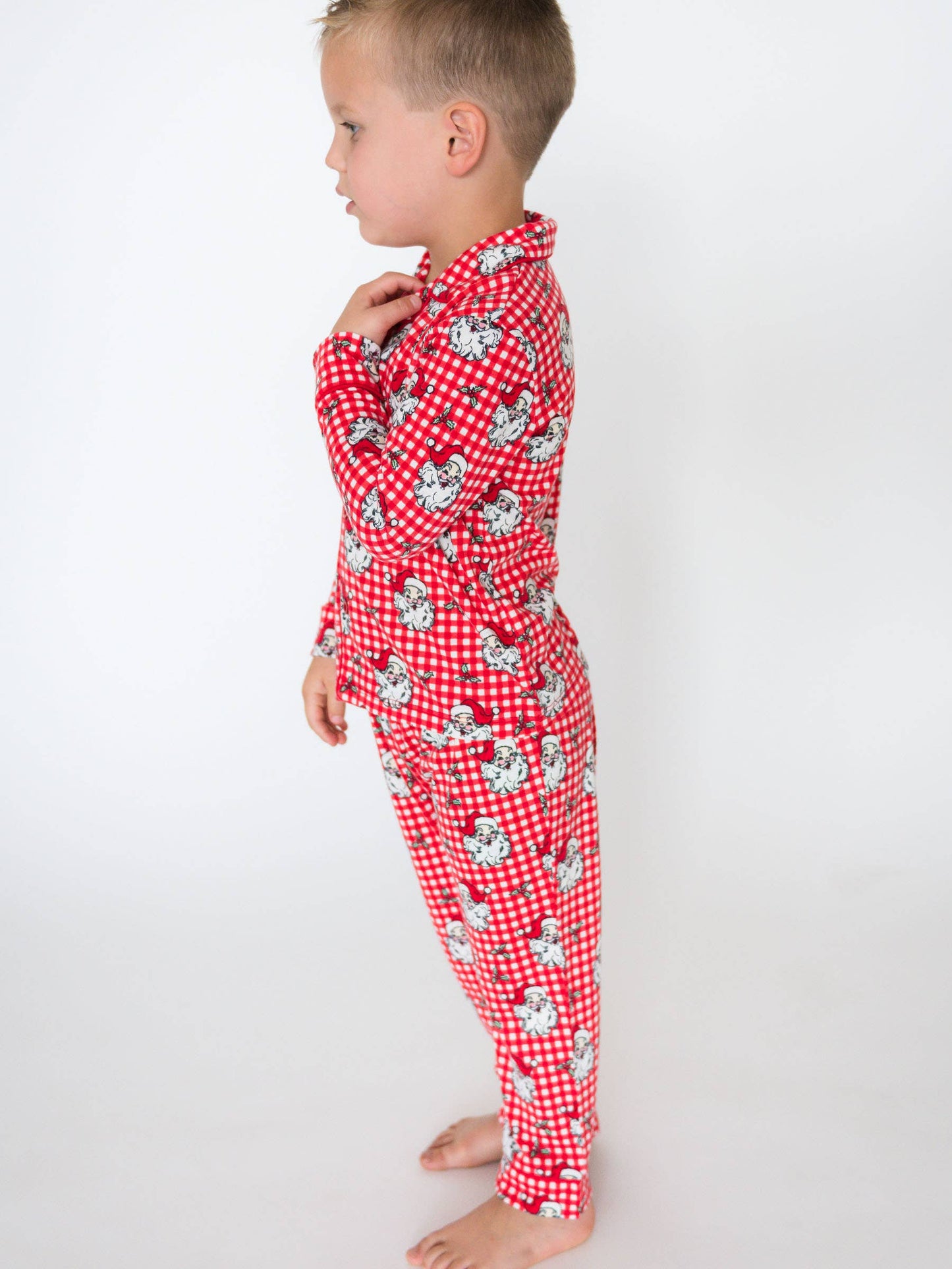 Red Dear Santa Long Sleeve Button Up Pajama Set