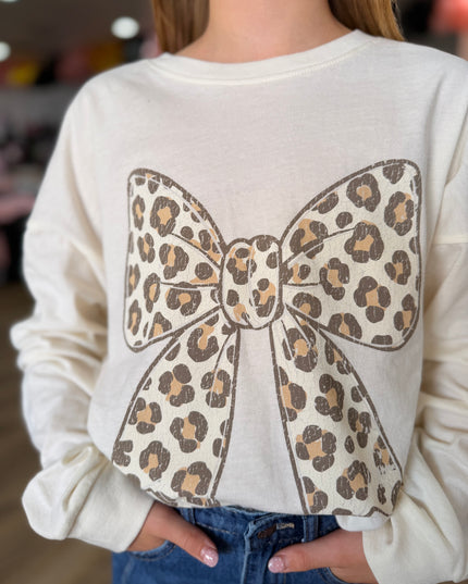 Leopard Bow LS Tee | Natural