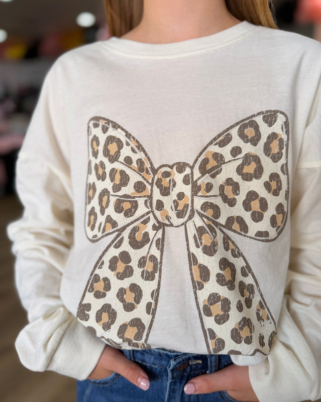 Leopard Bow LS Tee | Natural