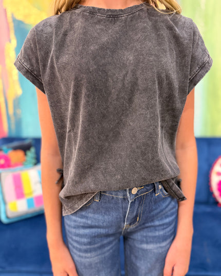 Mineral Washed Side Bow Knit Tee | Black