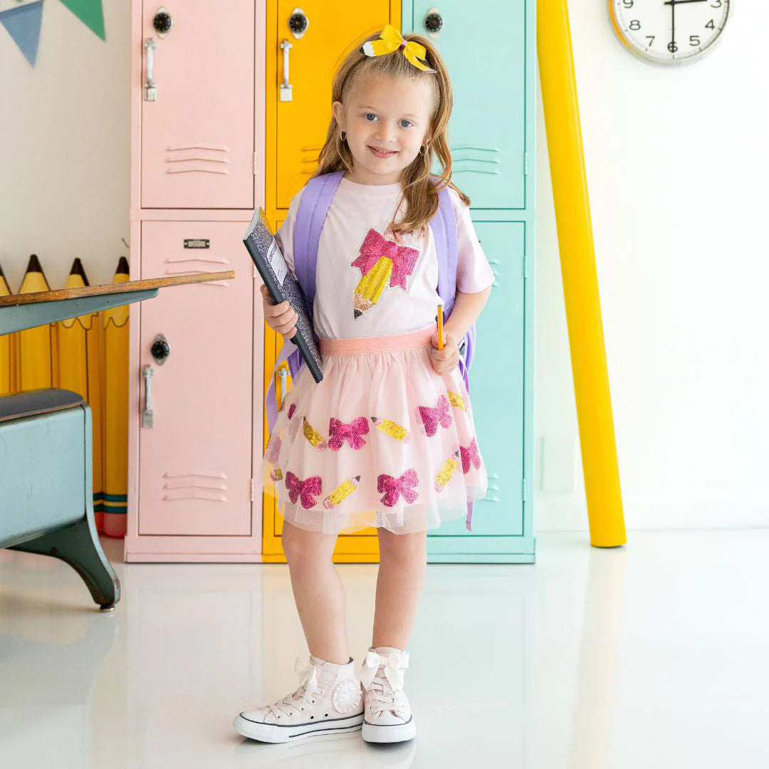 Pencil Sequin Patch Short Sleeve T-Shirt