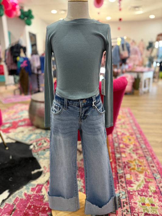 Ribbed Curve Hem Long Sleeve | Blue Moon
