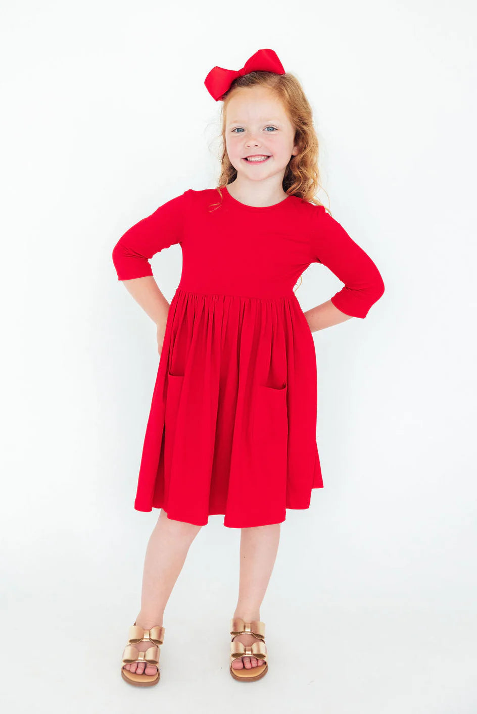 Red Pocket Twirl Dress + Jingle Bells Leggings