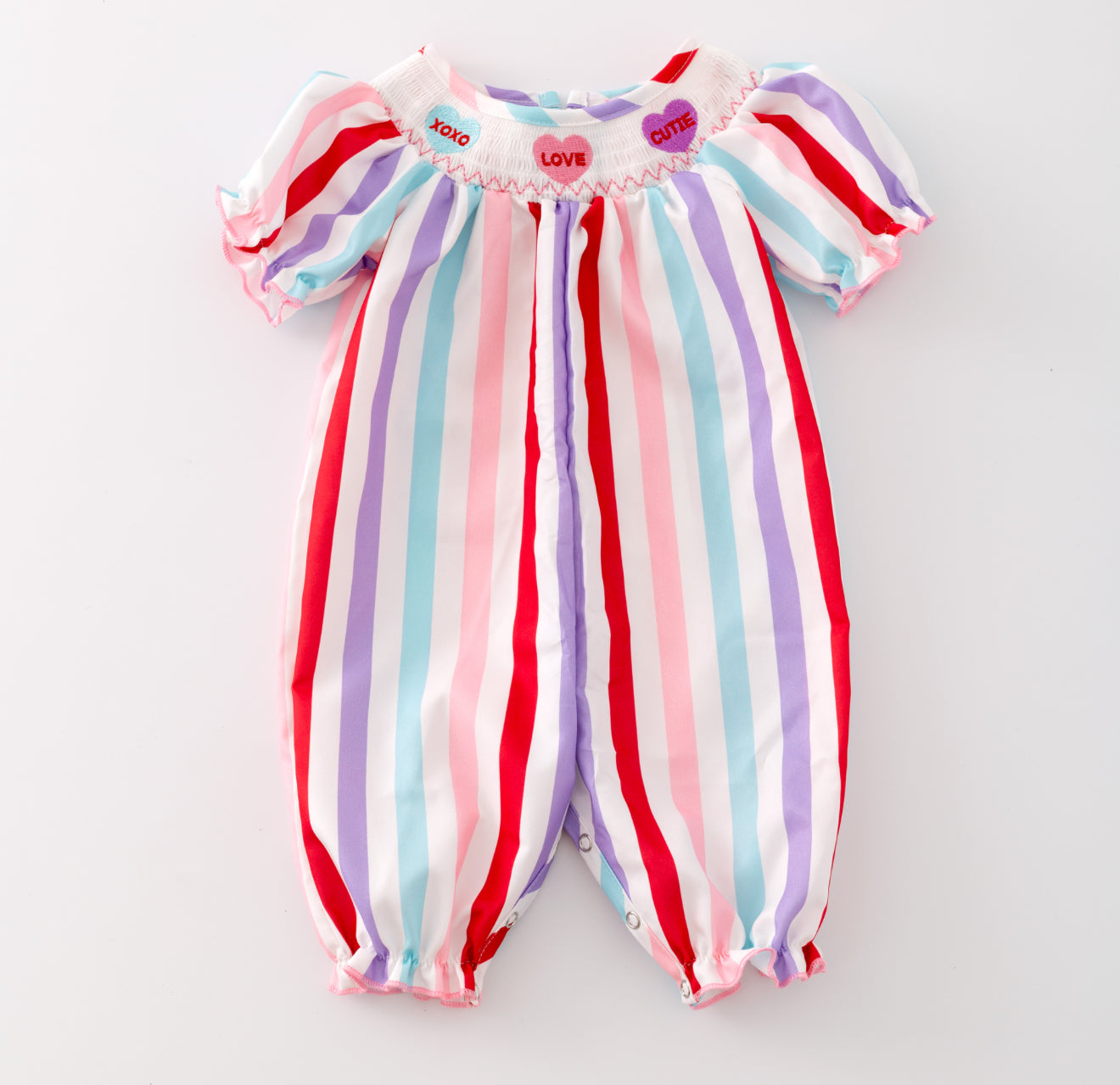 Candy Heart Stripe Smocked Romper