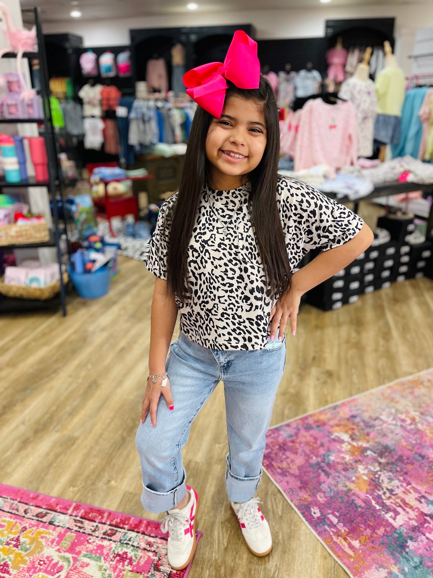 Leopard Print Drop Shoulder Terry Tee