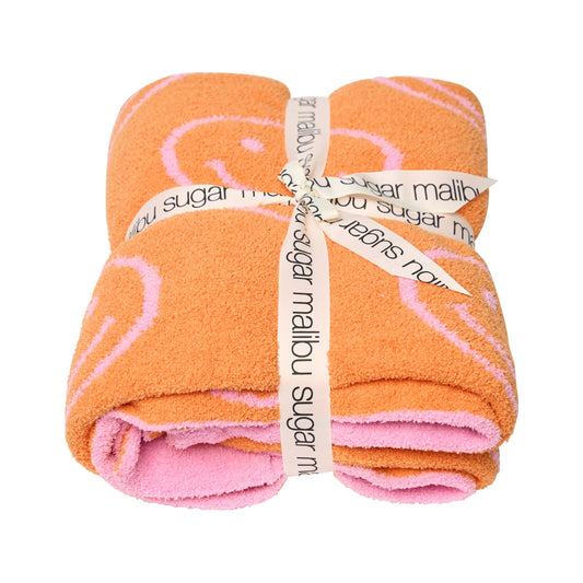 Smiley & Lightning Plush Throw Blankets - 5 styles!: Smiley Face Malibu Pink & Neon Orange