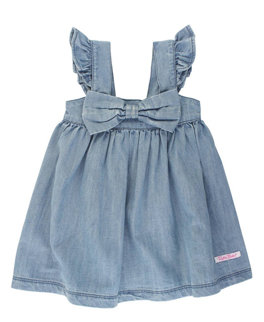 Light Wash Flutter Bow Woven Dress