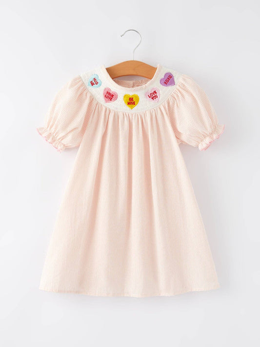 Conversation Hearts Smocking Embroidered Dress