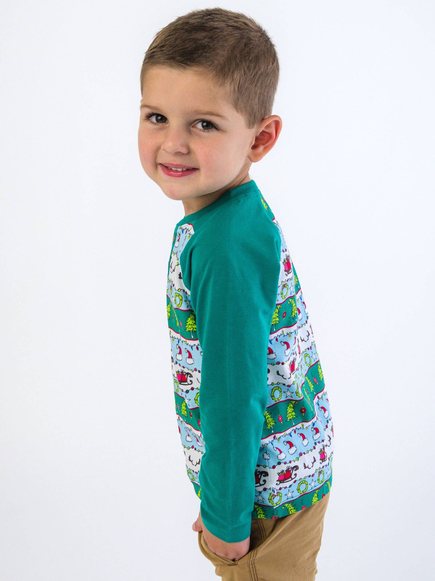 Festive Fair Isle Long Sleeve Raglan Henley Tee