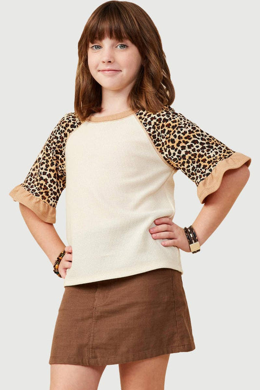 Leopard Sleeve Raglan Knit Top | Oatmeal