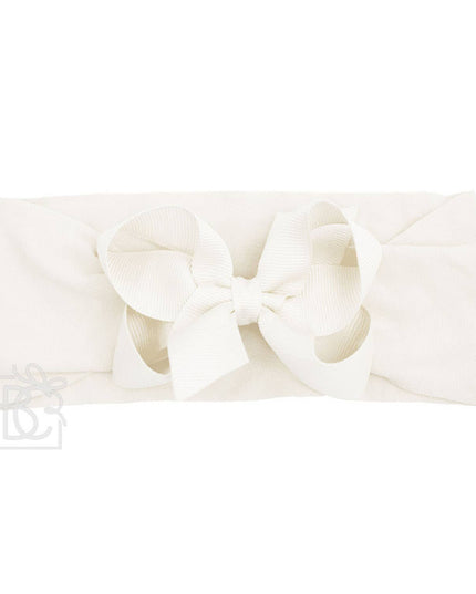 WIDE PANTYHOSE HEADBAND W/CLASSIC GROSGRAIN BOW: AQUAMARINE / 3+ Months / 4.5" Large