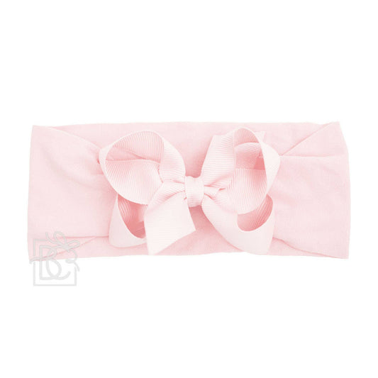 Classic Grosgrain Bow on Stretchy Hose Headband | Light Pink 4.5”