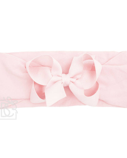 WIDE PANTYHOSE HEADBAND W/CLASSIC GROSGRAIN BOW: AQUAMARINE / 3+ Months / 4.5" Large