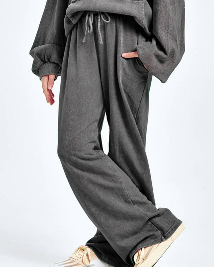 Mineral wash wide leg sweatpants: Charcoal