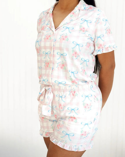 Gingham Trellis Spring Floral Lounge Set | Adult