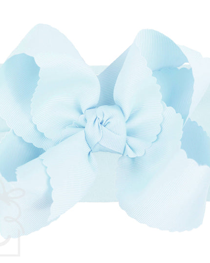 Scalloped Grosgrain Bow on Stretchy Hose Headband |  5.5" Powder Mint