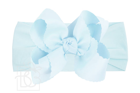 Scalloped Grosgrain Bow on Stretchy Hose Headband |  5.5" Powder Mint