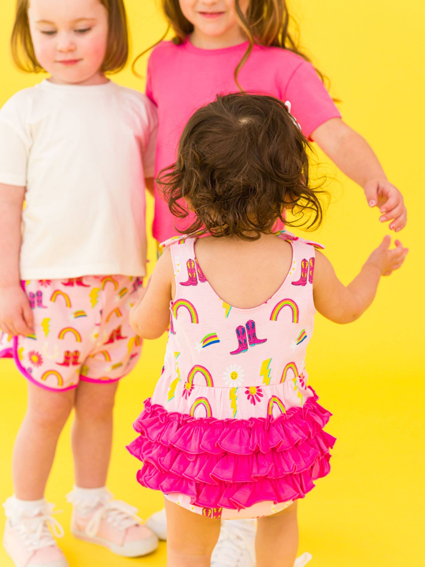 Baby Girls Cowgirl Cutie Knit Tie Shoulder Bubble Romper: Pink / 0-3m