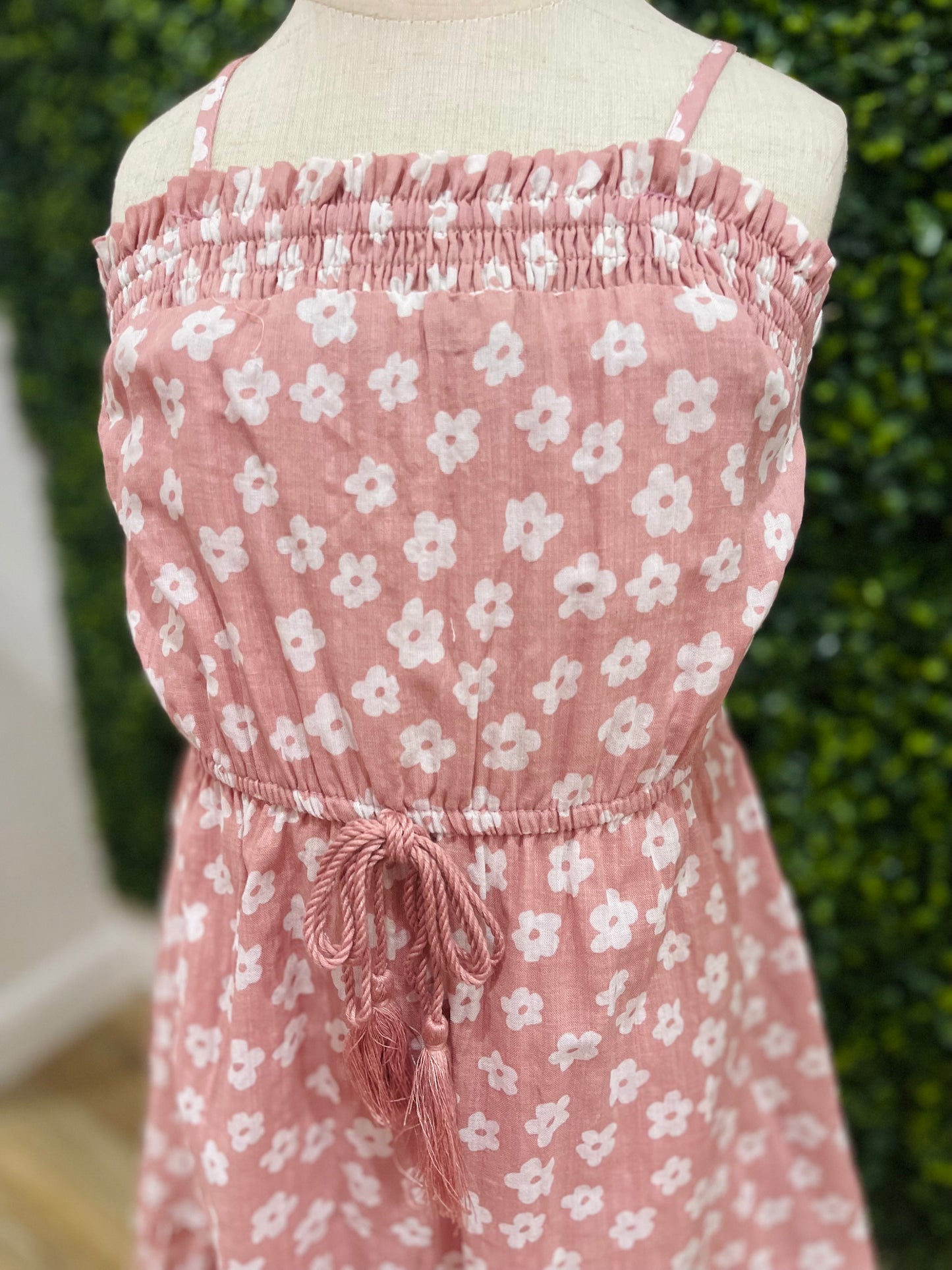 Floral Print Smocked Detail Tie Waist Midi Dress