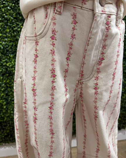 Floral Print Detail Barrel Jeans