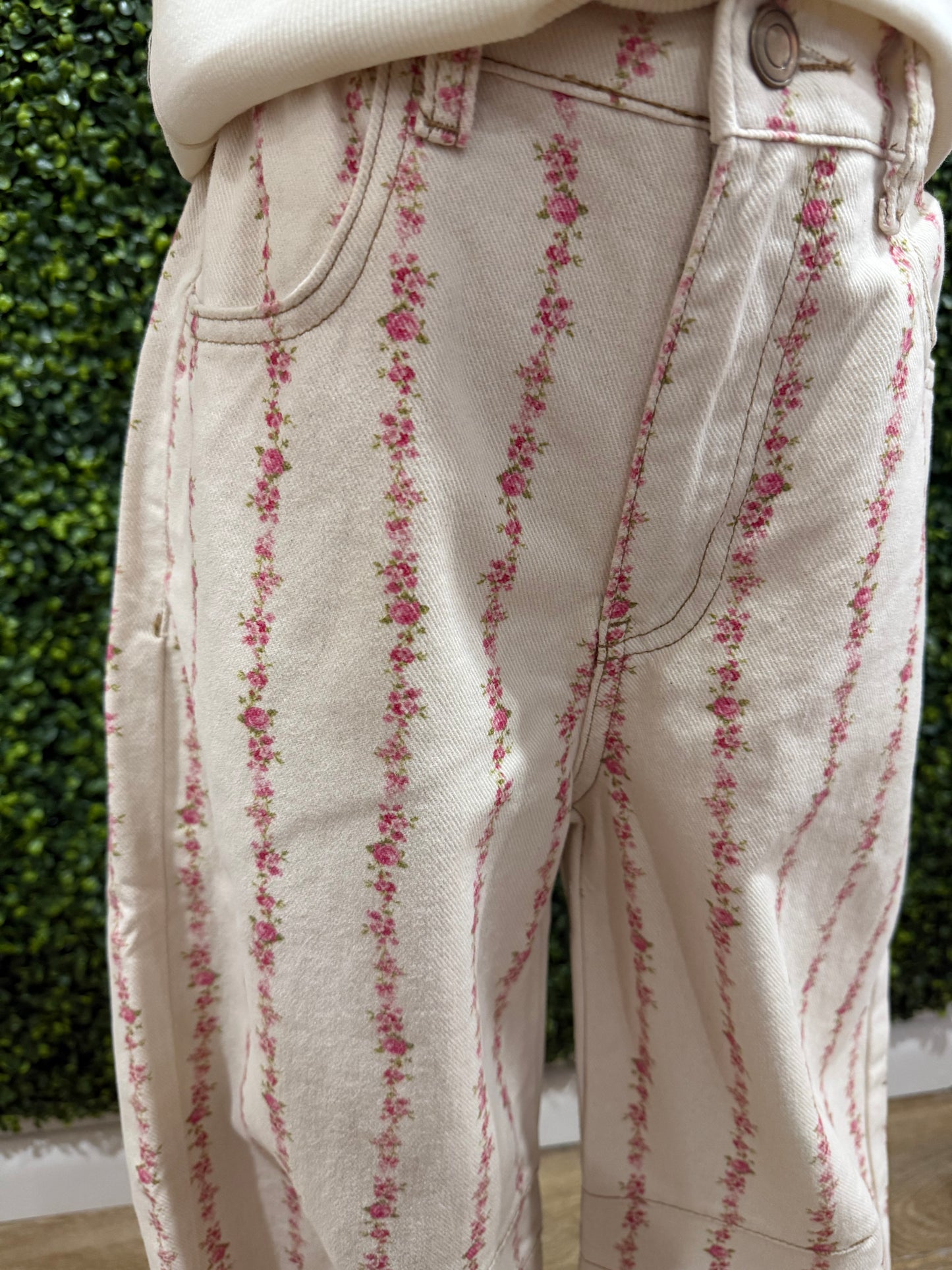 Floral Print Detail Barrel Jeans