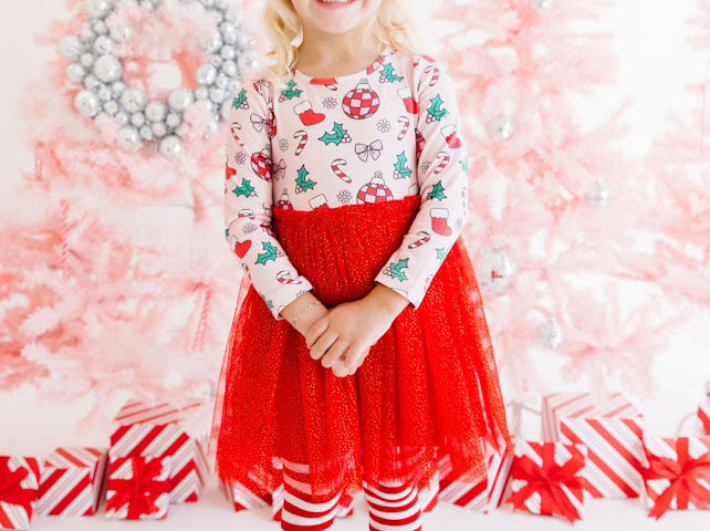 Disco Christmas Long Sleeve Tutu Dress