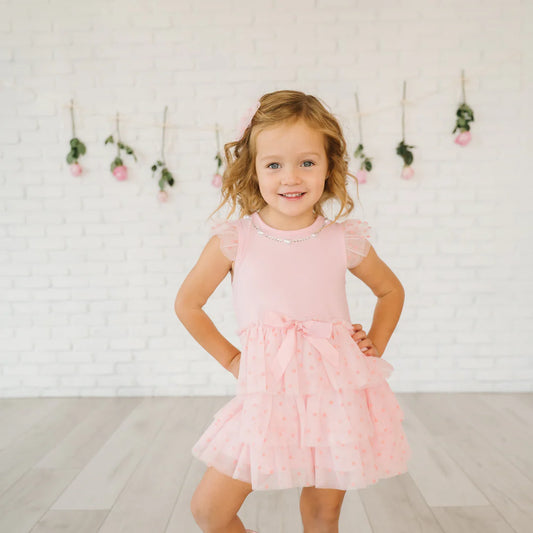 Short Sleeve Flocked Heart Valentine’s Day Dress