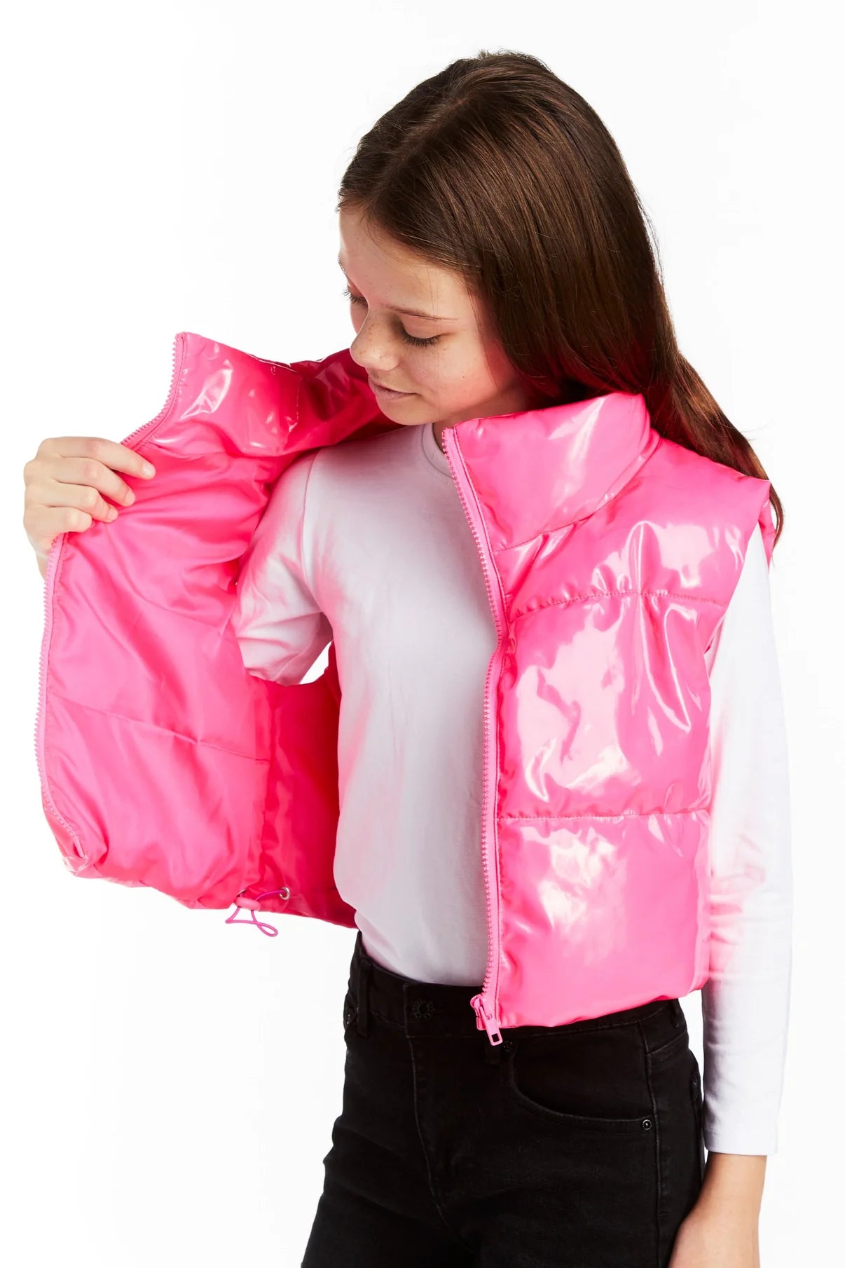 Cropped Puffer Vest - Neon Pink
