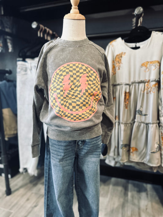 Smiley Acid Washed Sweatshirt